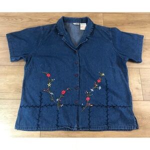 Embroidered Denim Shirt with Floral Design